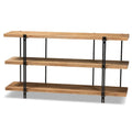 Brown Wood and Black Metal Console Table, 3 Shelves - 60W x 13.8D x 31.5H