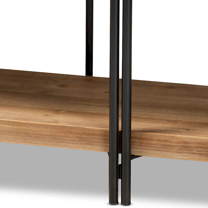 Brown Wood and Black Metal Console Table, 3 Shelves - 60W x 13.8D x 31.5H