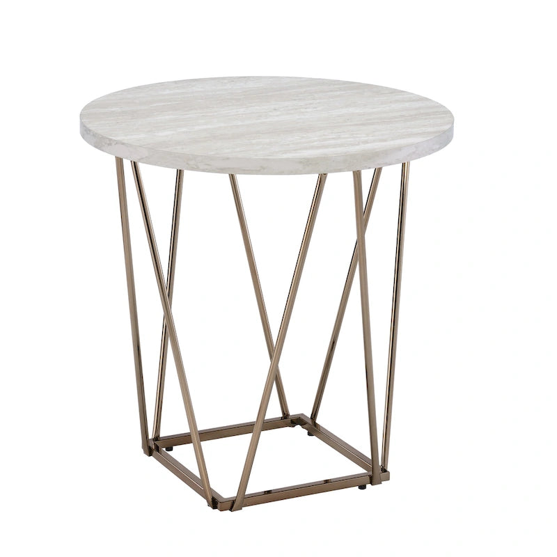 Faux Marble Top Side Table with Hexagonal Metal Base