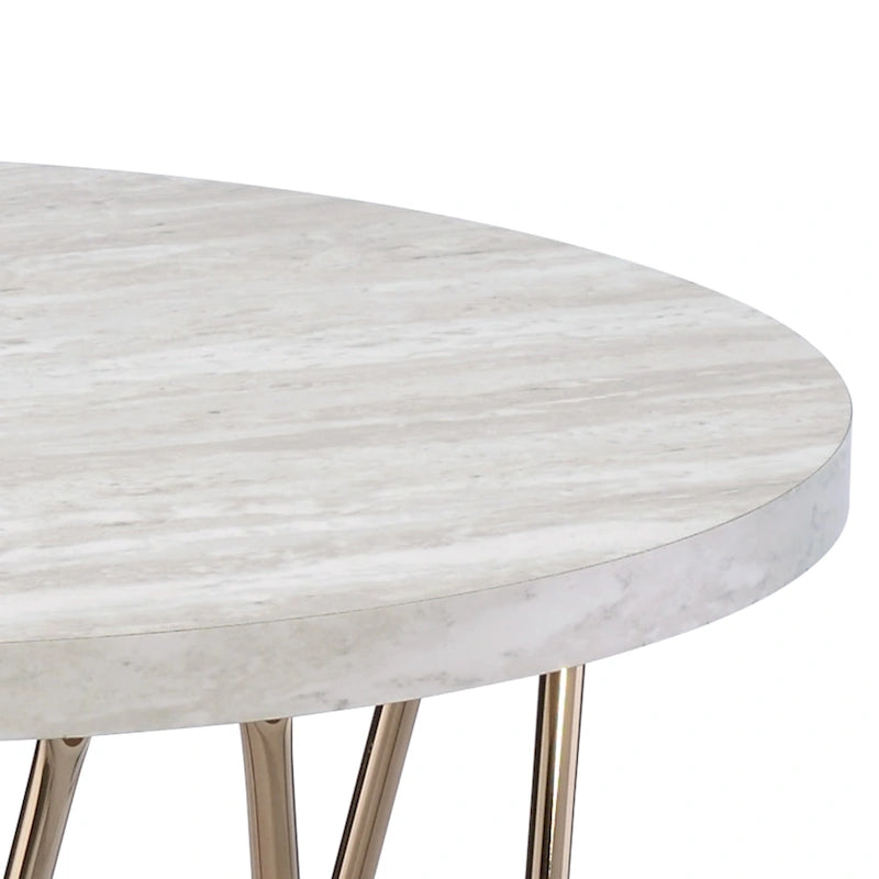 Faux Marble Top Side Table with Hexagonal Metal Base