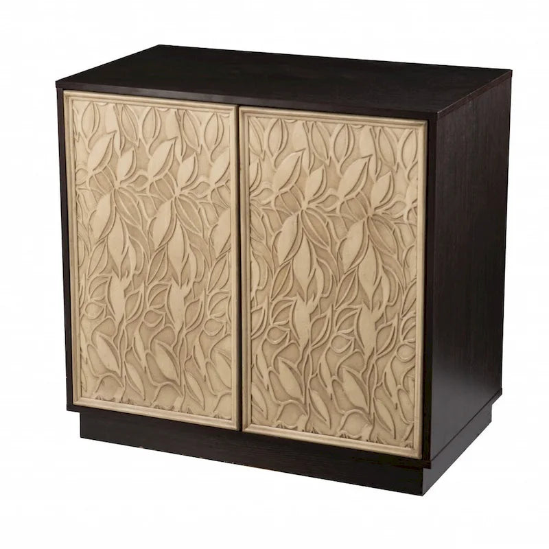 Dunkelbraunes und naturfarbenes Sideboard mit geschnitztem Blumenmuster und zwei Türen