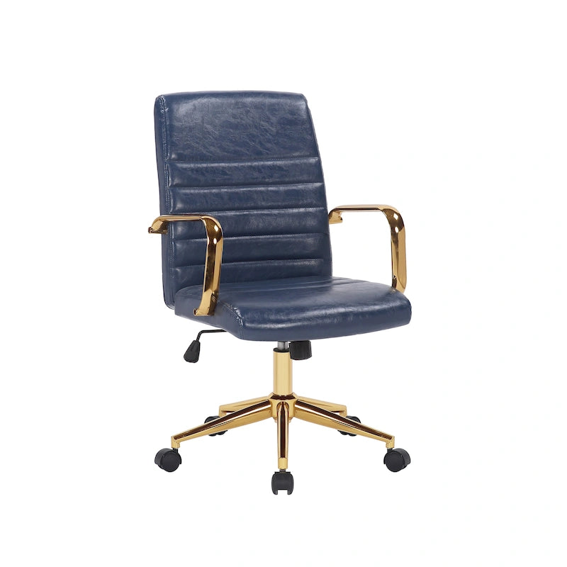 PU Leather Swivel Office Chair with Gold Armrests and Roller Wheels