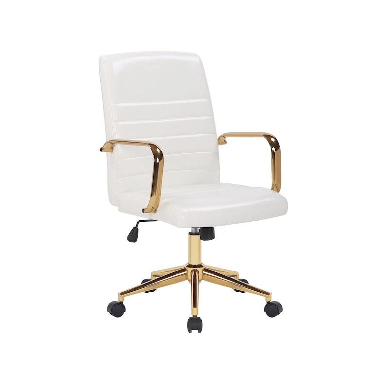PU Leather Swivel Office Chair with Gold Armrests and Roller Wheels