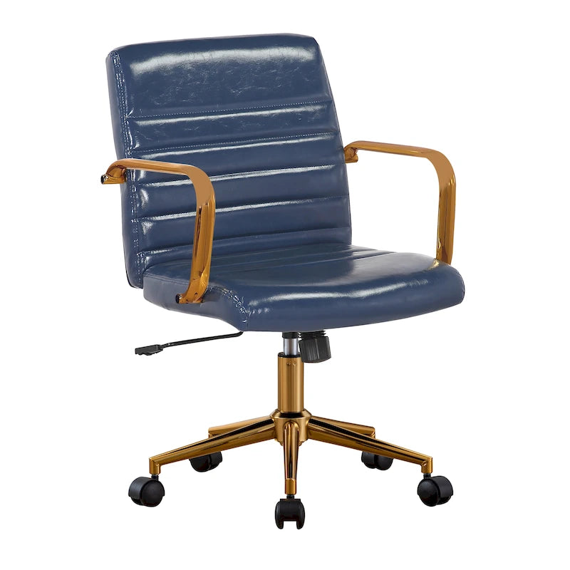 PU Leather Swivel Office Chair with Gold Armrests and Roller Wheels