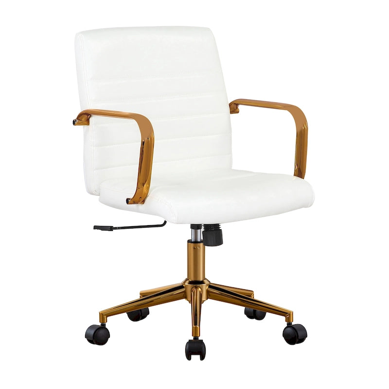 PU Leather Swivel Office Chair with Gold Armrests and Roller Wheels