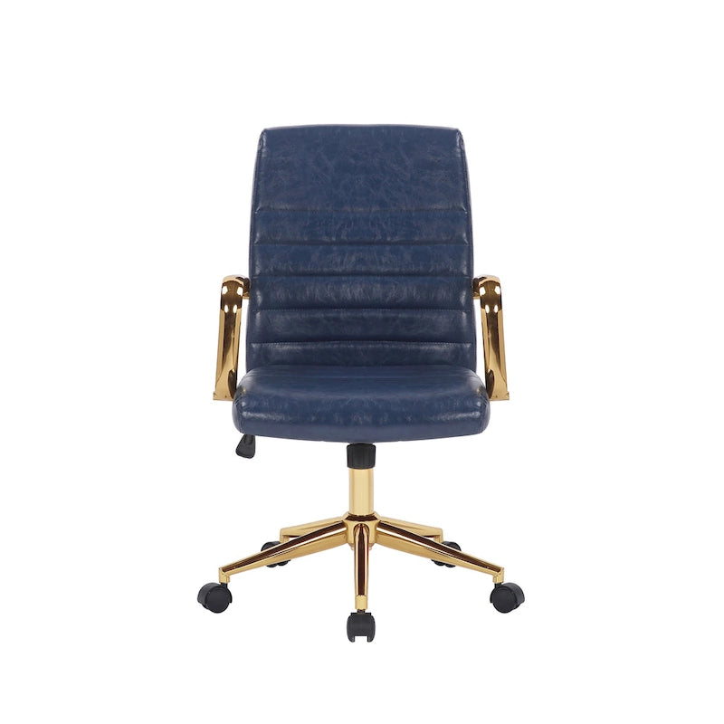 PU Leather Swivel Office Chair with Gold Armrests and Roller Wheels