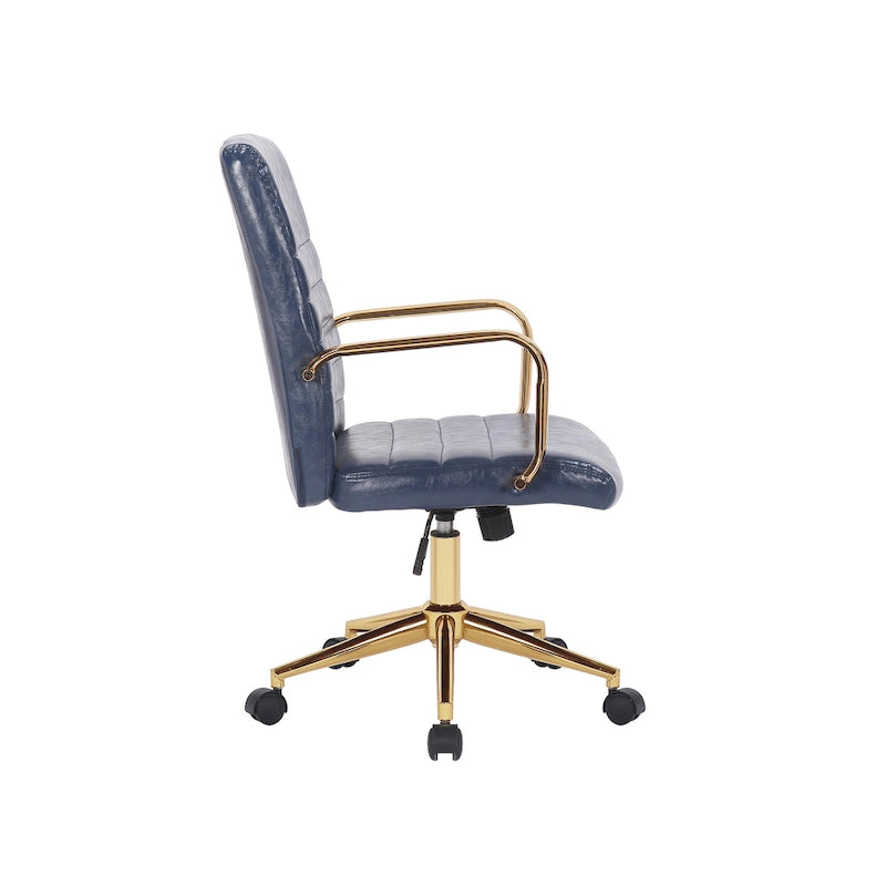 PU Leather Swivel Office Chair with Gold Armrests and Roller Wheels