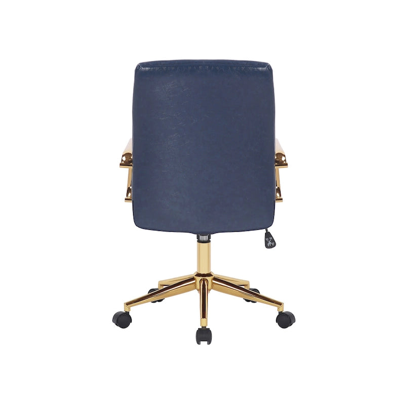 PU Leather Swivel Office Chair with Gold Armrests and Roller Wheels