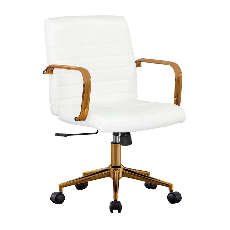 PU Leather Swivel Office Chair with Gold Armrests and Roller Wheels