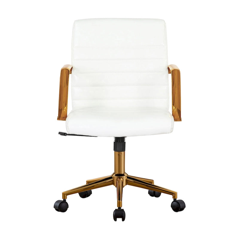 PU Leather Swivel Office Chair with Gold Armrests and Roller Wheels