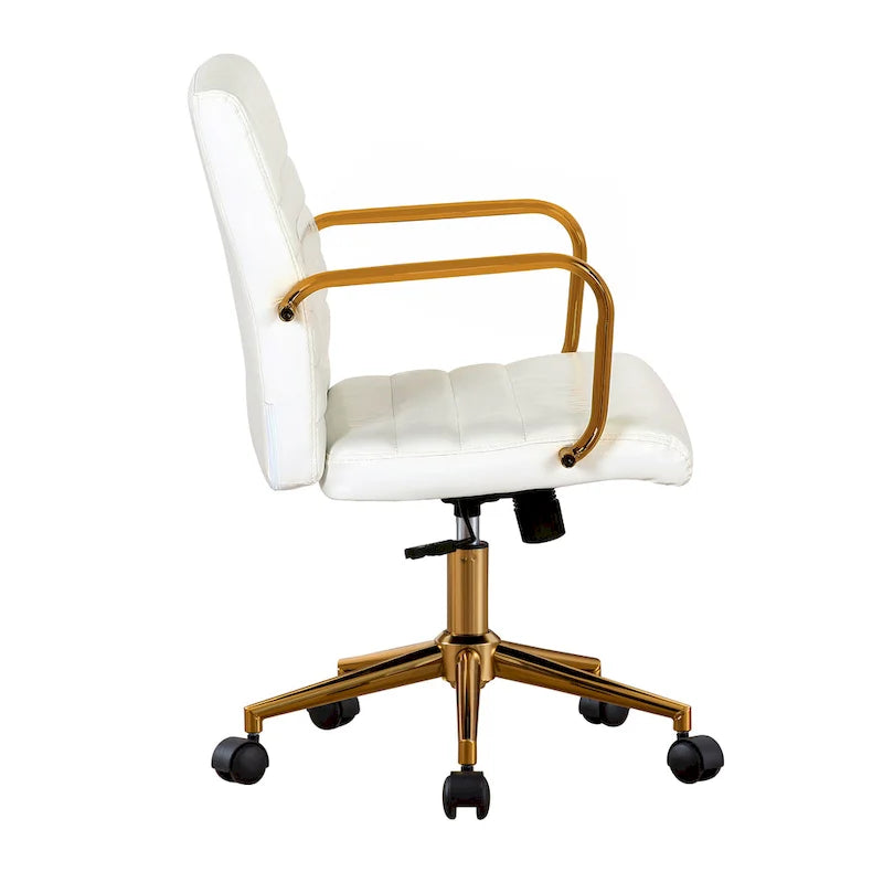 PU Leather Swivel Office Chair with Gold Armrests and Roller Wheels