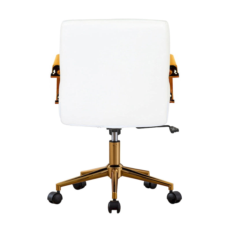 PU Leather Swivel Office Chair with Gold Armrests and Roller Wheels