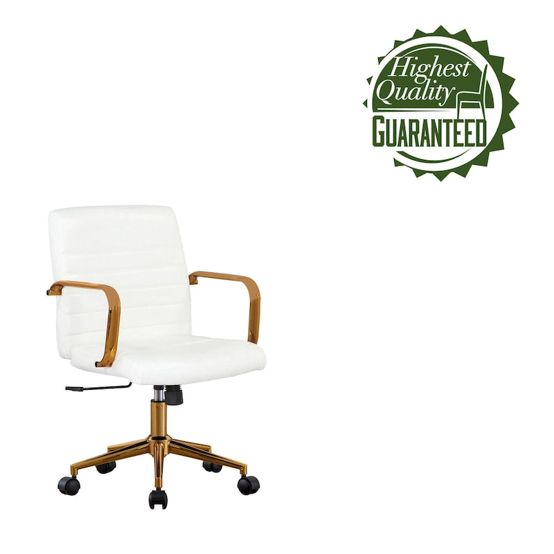 PU Leather Swivel Office Chair with Gold Armrests and Roller Wheels