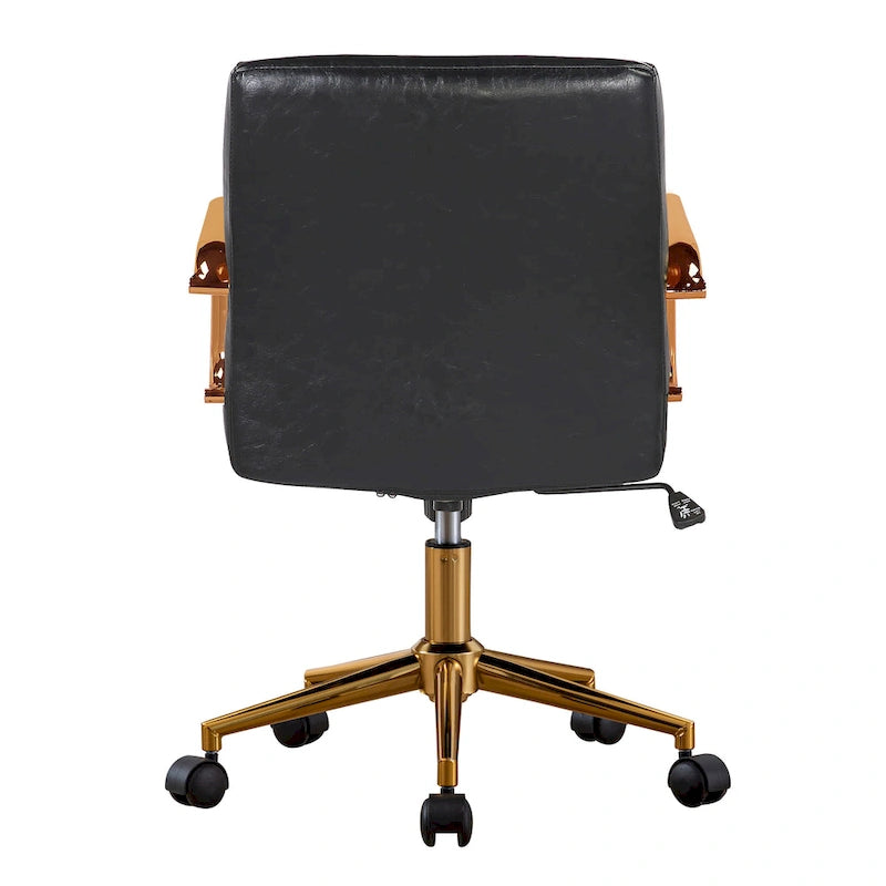 PU Leather Swivel Office Chair with Gold Armrests and Roller Wheels