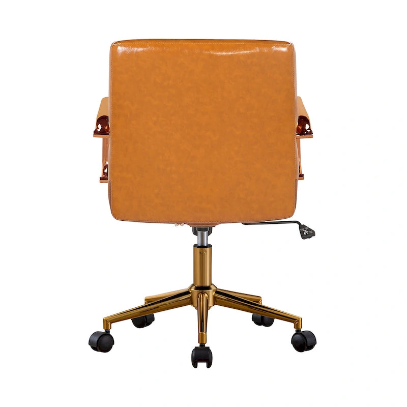 PU Leather Swivel Office Chair with Gold Armrests and Roller Wheels