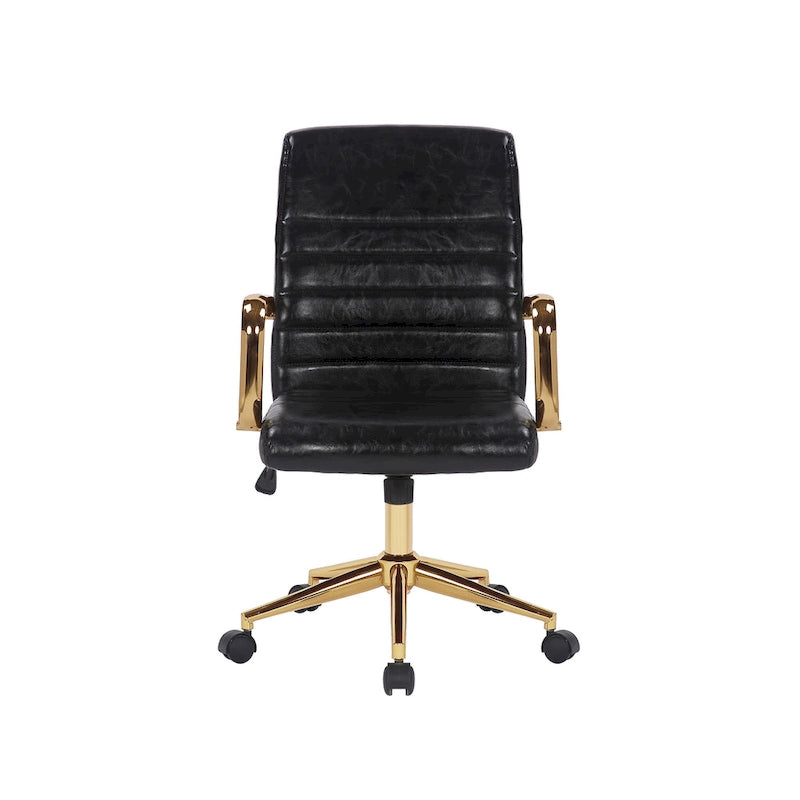 PU Leather Swivel Office Chair with Gold Armrests and Roller Wheels