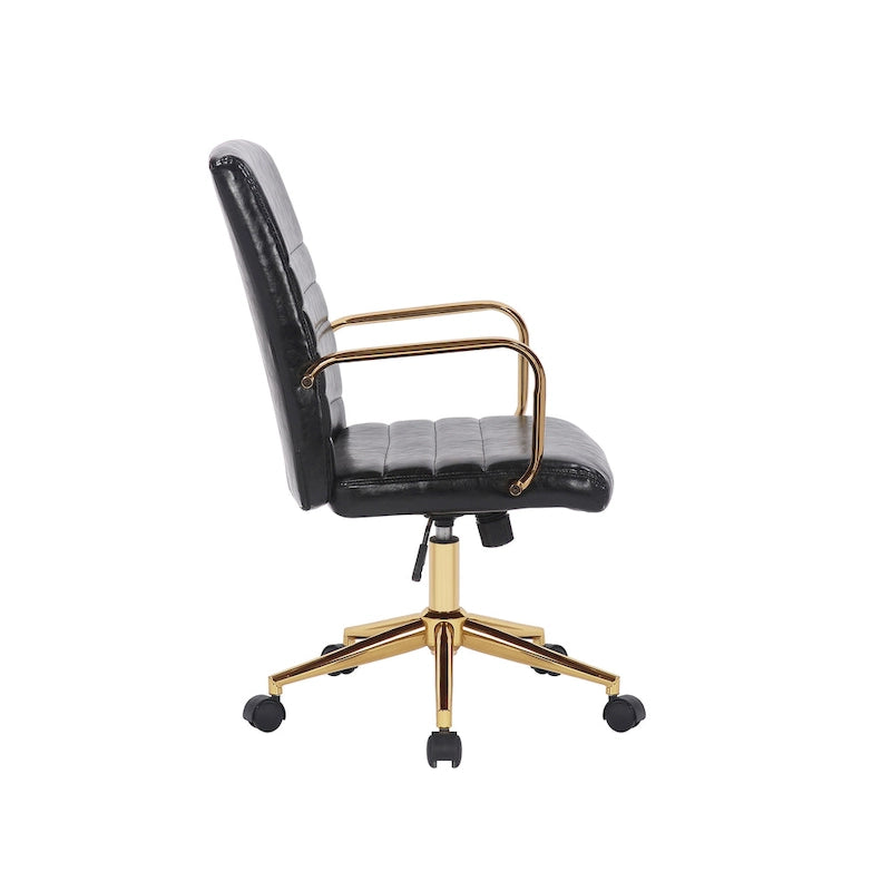 PU Leather Swivel Office Chair with Gold Armrests and Roller Wheels