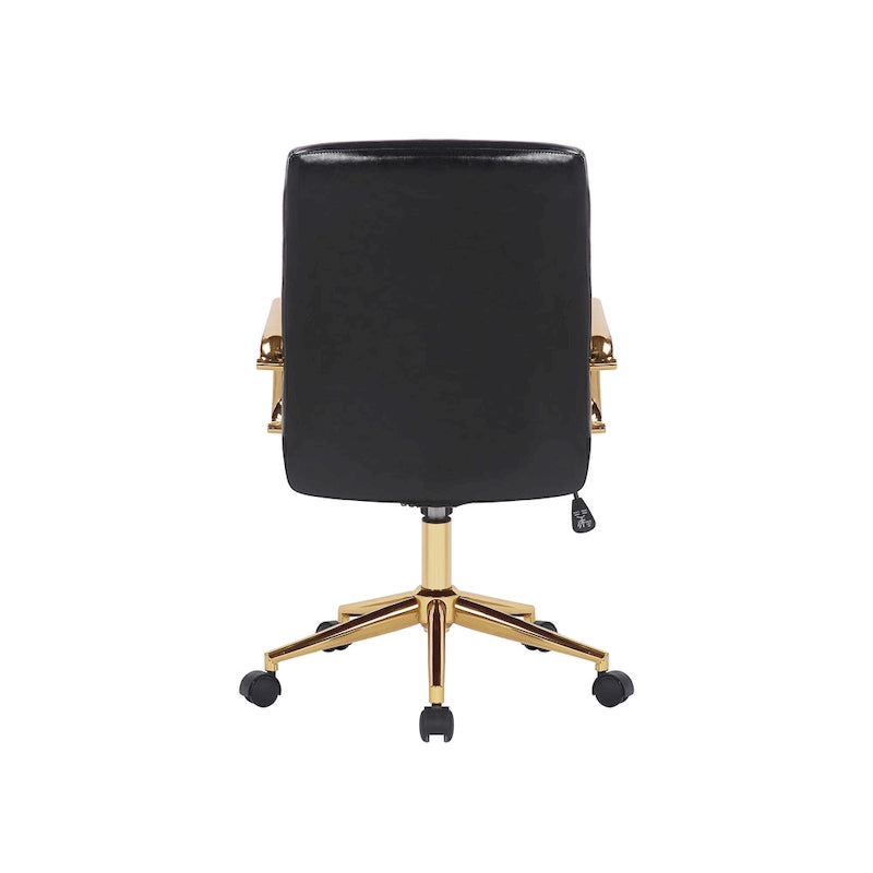 PU Leather Swivel Office Chair with Gold Armrests and Roller Wheels