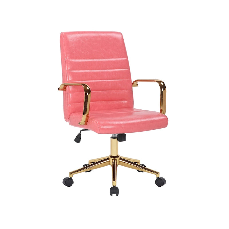 PU Leather Swivel Office Chair with Gold Armrests and Roller Wheels