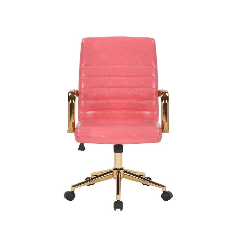 PU Leather Swivel Office Chair with Gold Armrests and Roller Wheels