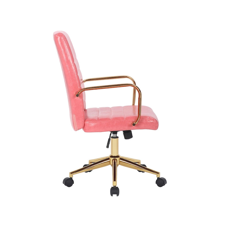 PU Leather Swivel Office Chair with Gold Armrests and Roller Wheels