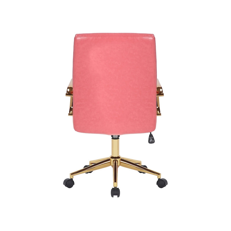 PU Leather Swivel Office Chair with Gold Armrests and Roller Wheels