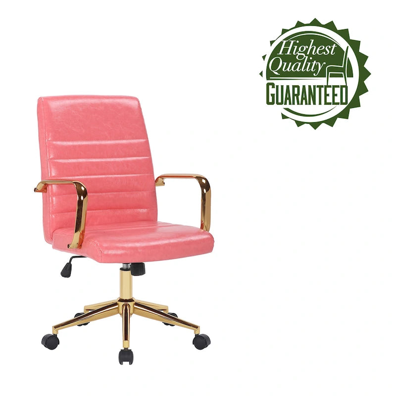 PU Leather Swivel Office Chair with Gold Armrests and Roller Wheels