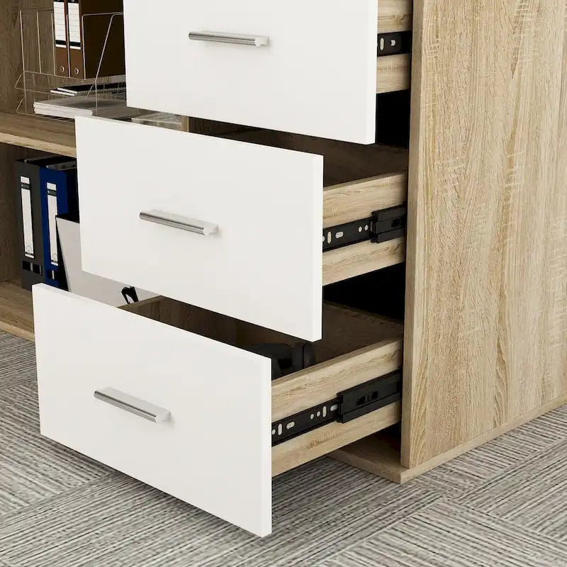 55-inch L-förmiger Büro-Computertisch mit Schubladen, Holz
