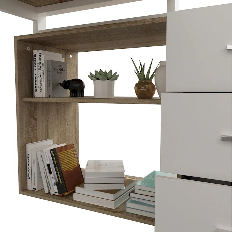 55-inch L-förmiger Büro-Computertisch mit Schubladen, Holz
