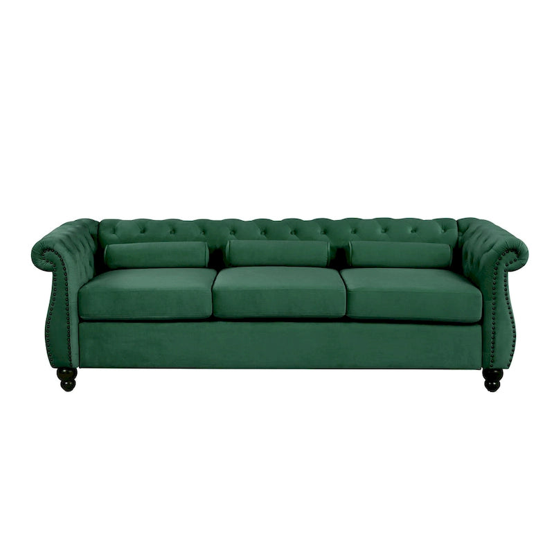 Modernes Sofa im Mid-Century-Stil mit festem Sitz und Knopfheftung