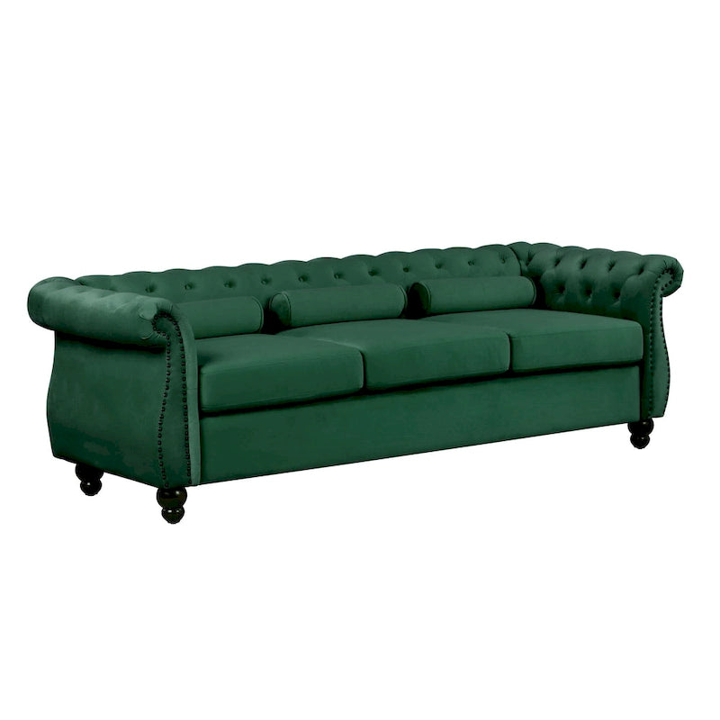 Modernes Sofa im Mid-Century-Stil mit festem Sitz und Knopfheftung