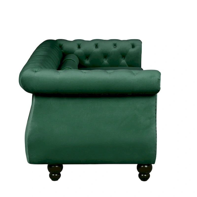 Modernes Sofa im Mid-Century-Stil mit festem Sitz und Knopfheftung