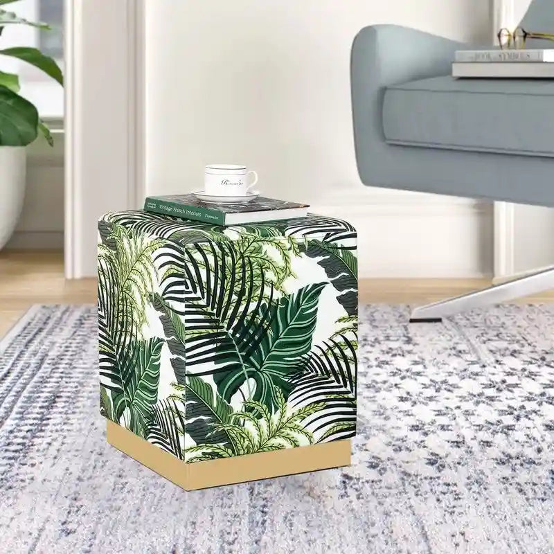 Square Velvet Ottoman Stool with Gold Plating Base