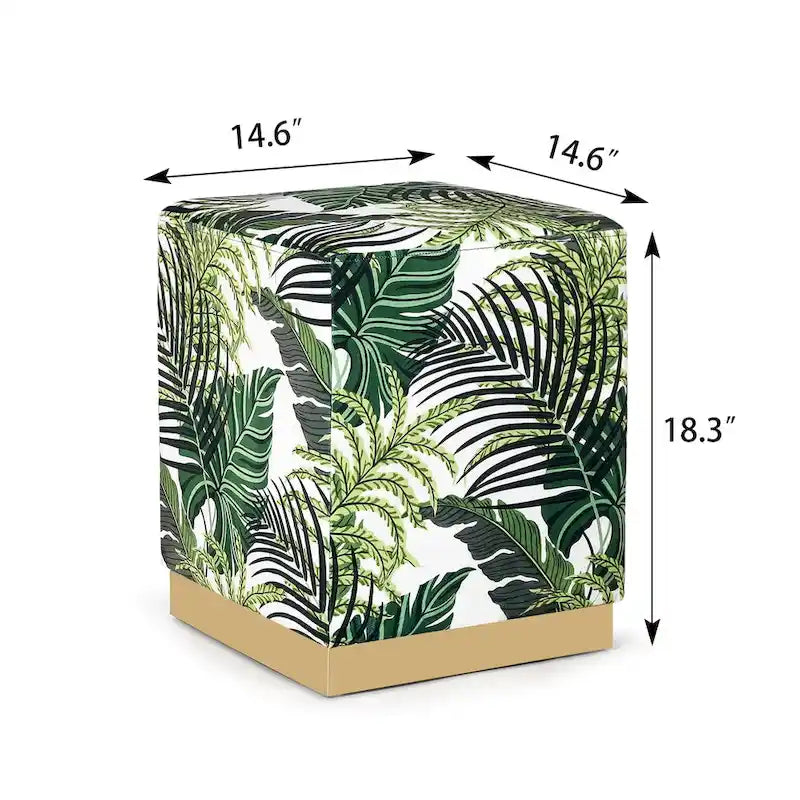 Quadratischer Samt-Hocker mit goldbeschichtetem Sockel