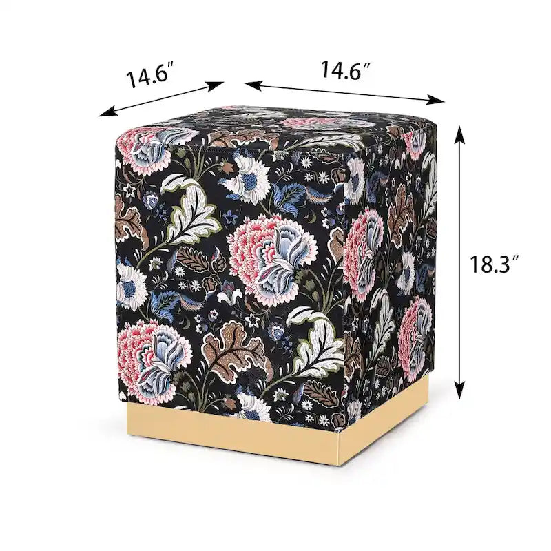 Quadratischer Samt-Hocker mit goldbeschichtetem Sockel