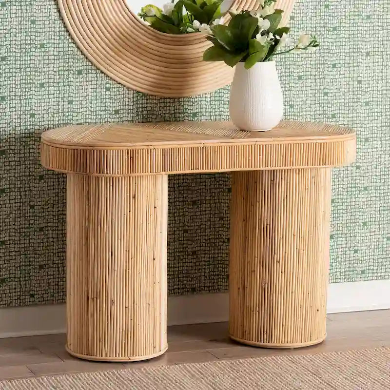 Modern Bohemian Natural Rattan Console Table