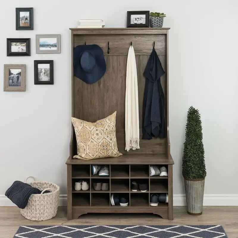 Grauer Garderobenständer für den Eingangsbereich mit Schuhfächern - 68 H x 38 W x 15.5 D