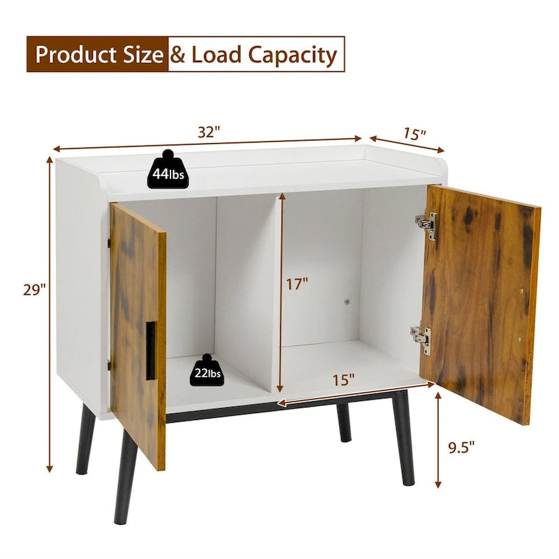 2-Door Sideboard Buffet Storage Cabinet with Metal Legs - 32x15x29