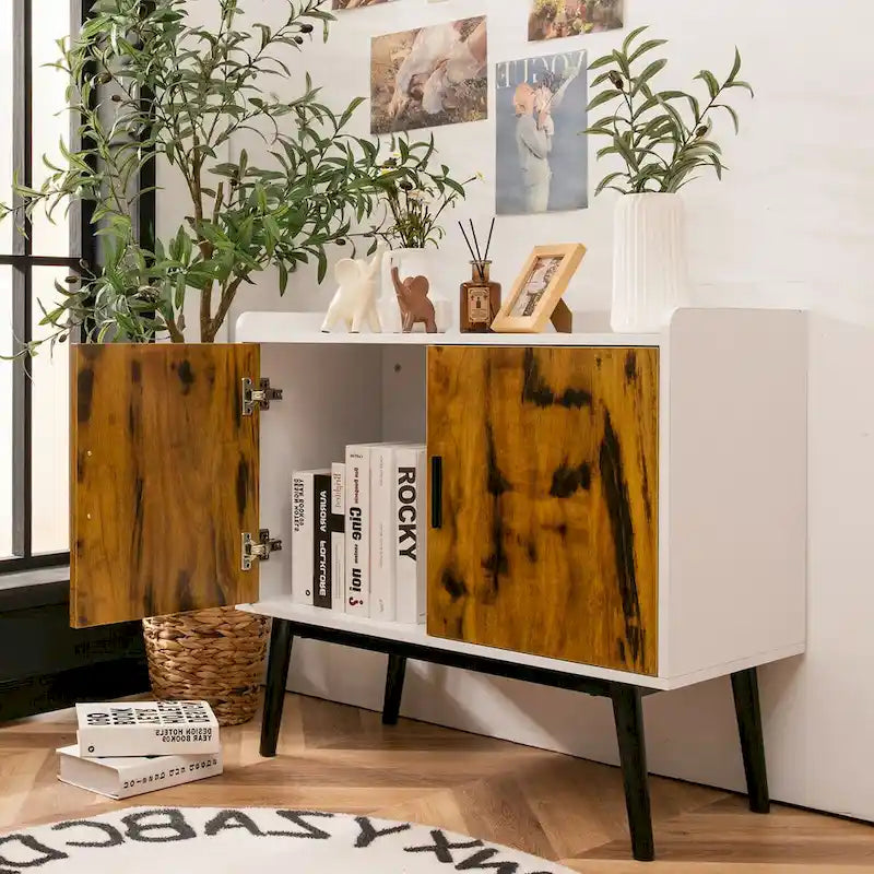 2-Door Sideboard Buffet Storage Cabinet with Metal Legs - 32x15x29