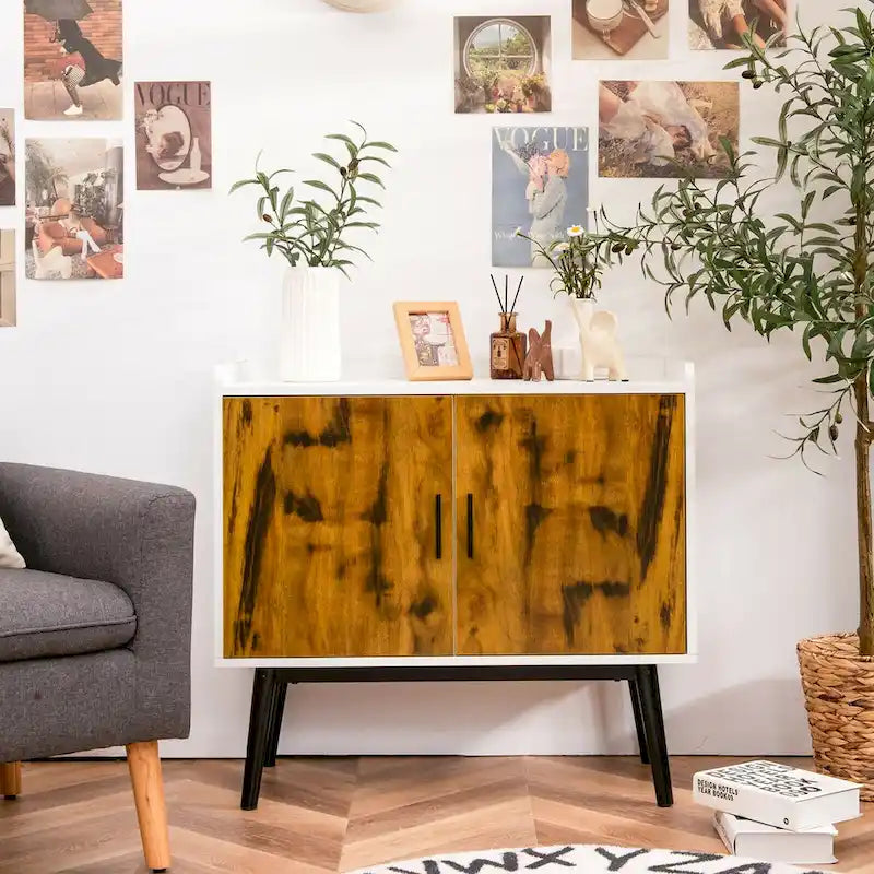 2-Door Sideboard Buffet Storage Cabinet with Metal Legs - 32x15x29
