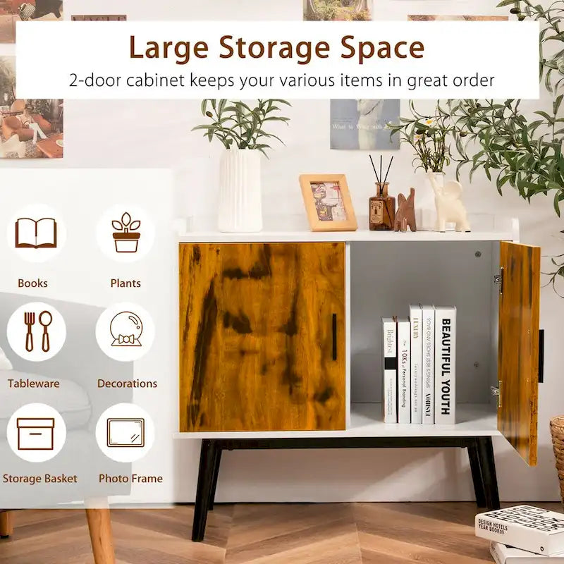 2-Door Sideboard Buffet Storage Cabinet with Metal Legs - 32x15x29