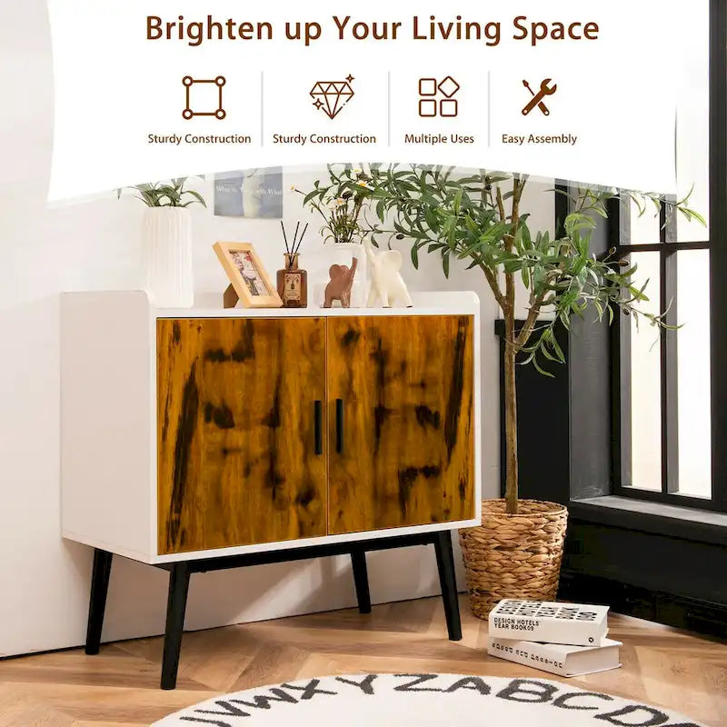 2-Door Sideboard Buffet Storage Cabinet with Metal Legs - 32x15x29