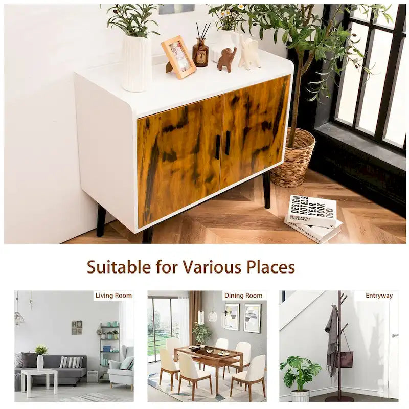 2-Door Sideboard Buffet Storage Cabinet with Metal Legs - 32x15x29