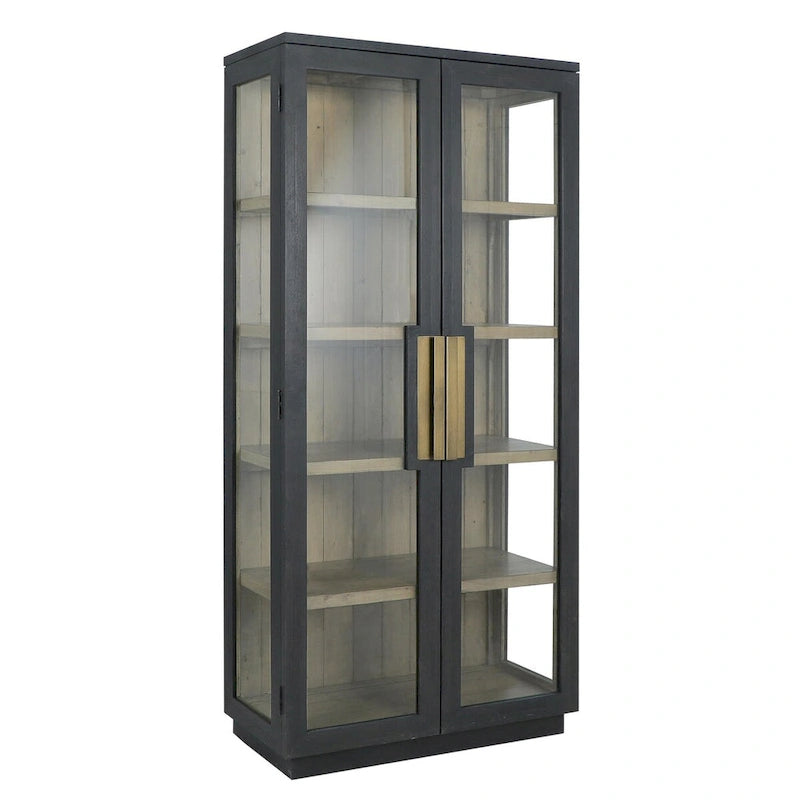 82" Reclaimed Pine Wood Display Cabinet with Tempered Glass Doors