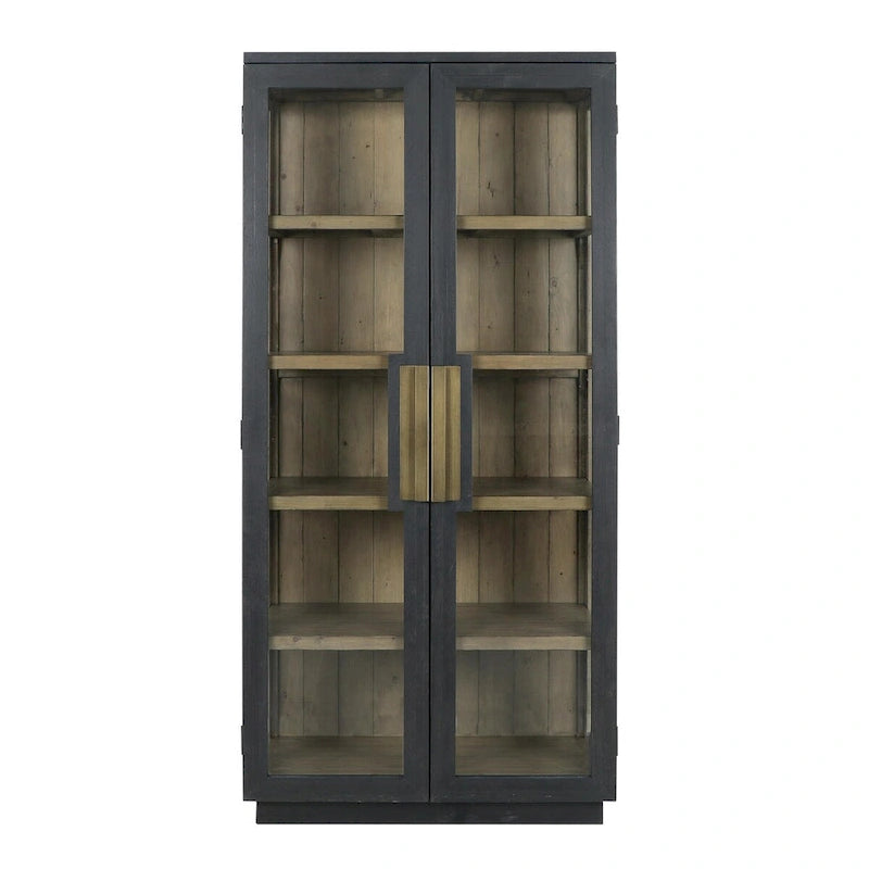 82" Reclaimed Pine Wood Display Cabinet with Tempered Glass Doors