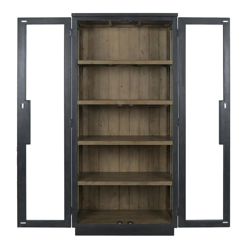 82" Reclaimed Pine Wood Display Cabinet with Tempered Glass Doors
