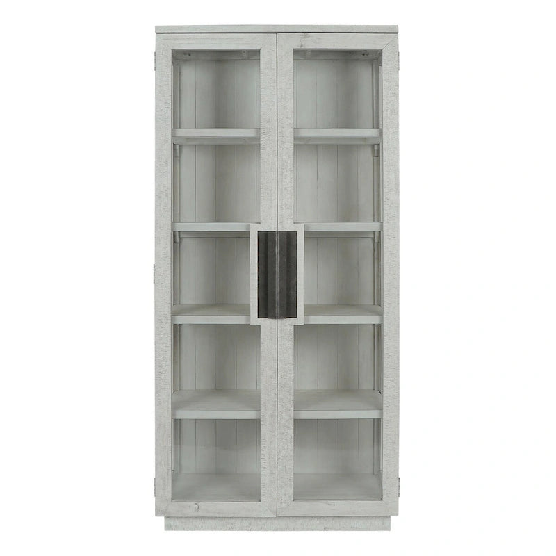 82" Vitrine aus wiederverwertetem Kiefernholz mit Türen aus gehärtetem Glas