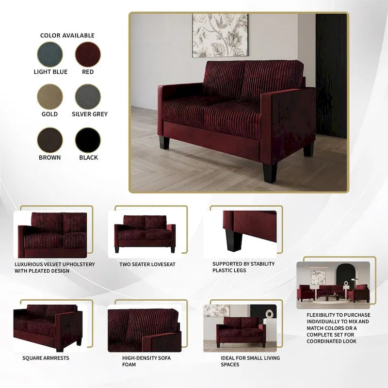Zweisitzer-Sofa aus Samt mit Cordbezug im Mid-Century-Modern-Stil