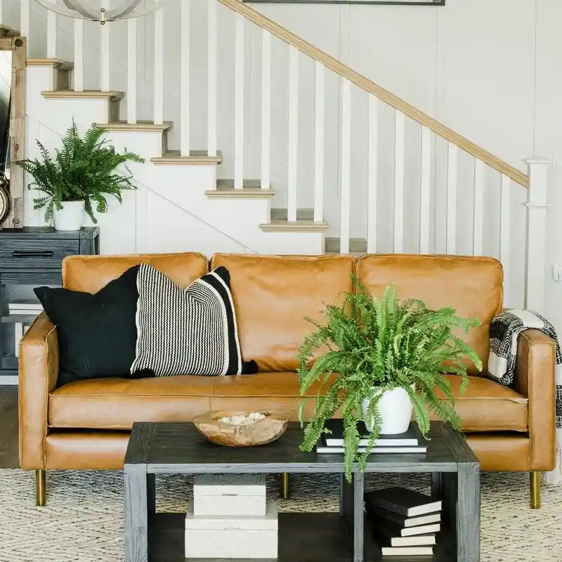 Natural Luxury Distressed Leather Minimalist Sofa - 78.8W x 35.5D x 33.5H