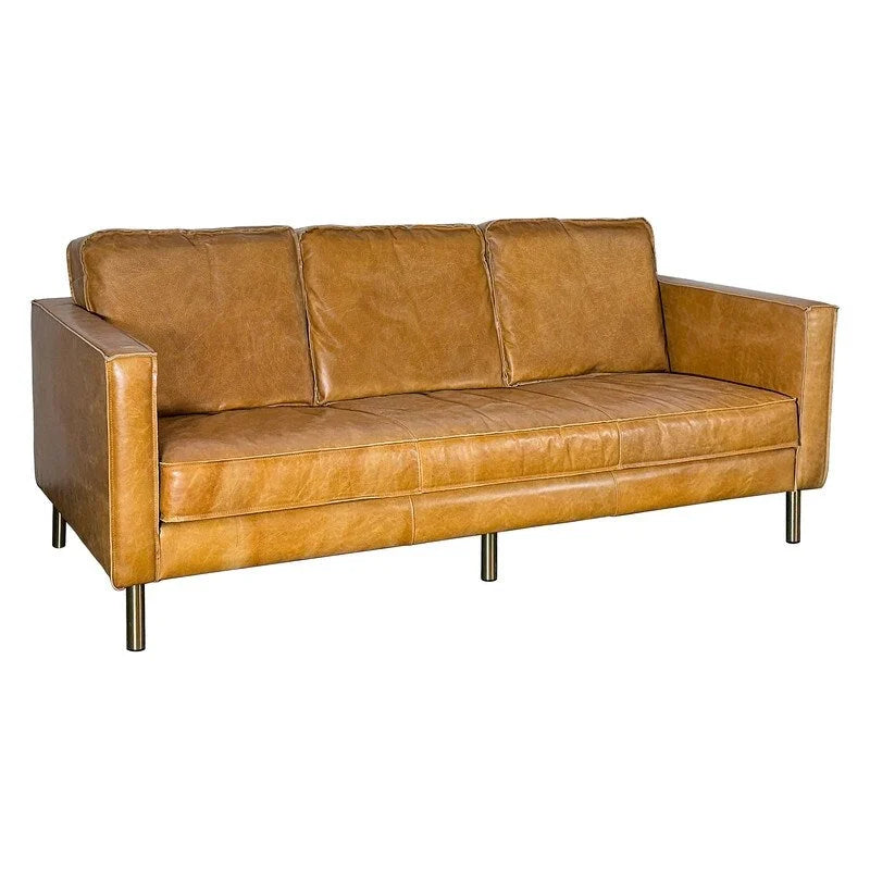 Natural Luxury Distressed Leather Minimalist Sofa - 78.8W x 35.5D x 33.5H